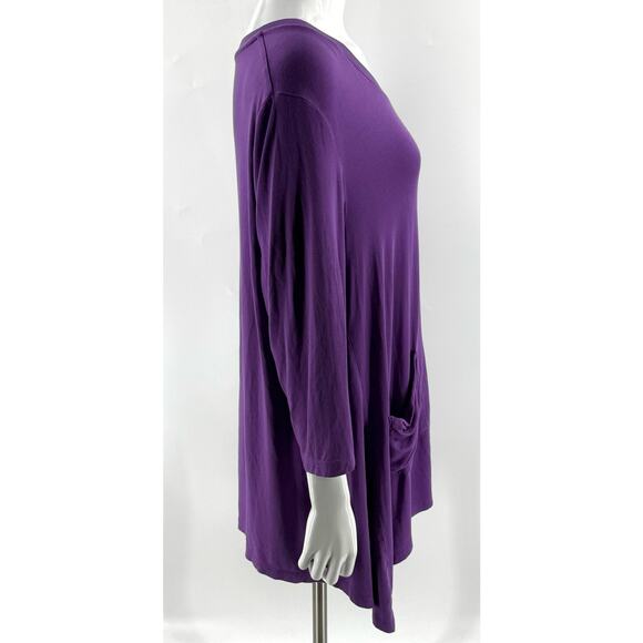 LOGO Lori Goldstein Purple Tunic Top Plus Size 1X Purple Sharkbite Hem Pockets - Picture 3 of 6